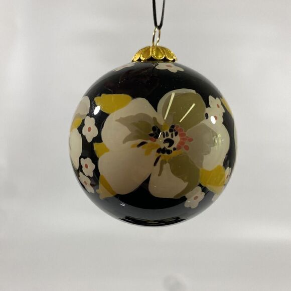 Vera Bradley Floral Reverse Painted Ornaments set of 3 2012 Black Dogwood - Picture 4 of 8